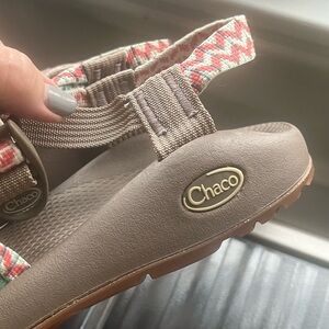 Chaco  Brown Sandals with Coral Patterned Straps